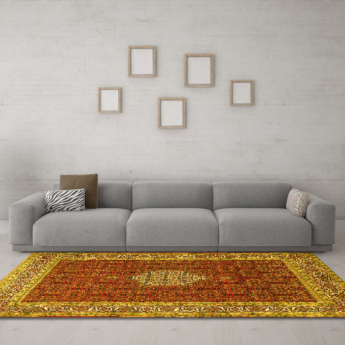 Machine Washable Persian Yellow Traditional Rug in a Living Room, wshtr1665yw