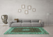 Machine Washable Persian Turquoise Traditional Area Rugs in a Living Room,, wshtr1665turq