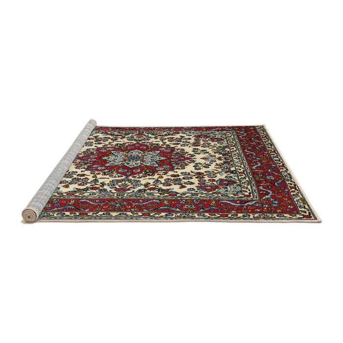 Sideview of Machine Washable Traditional Sand Brown Rug, wshtr1666