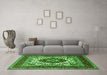 Machine Washable Medallion Green Traditional Area Rugs in a Living Room,, wshtr1666grn