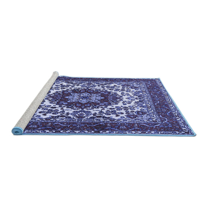 Sideview of Machine Washable Medallion Blue Traditional Rug, wshtr1666blu