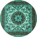 Round Machine Washable Medallion Turquoise Traditional Area Rugs, wshtr1666turq