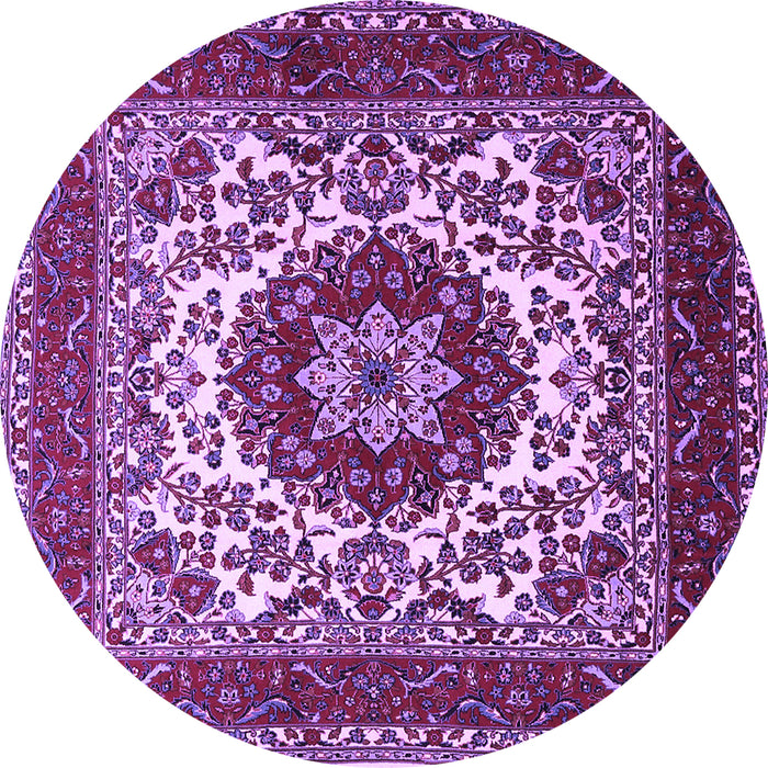 Round Machine Washable Medallion Purple Traditional Area Rugs, wshtr1666pur