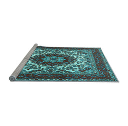 Sideview of Machine Washable Medallion Light Blue Traditional Rug, wshtr1666lblu