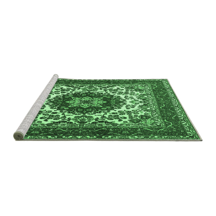 Sideview of Machine Washable Medallion Emerald Green Traditional Area Rugs, wshtr1666emgrn