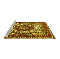 Sideview of Machine Washable Medallion Yellow Traditional Rug, wshtr1666yw