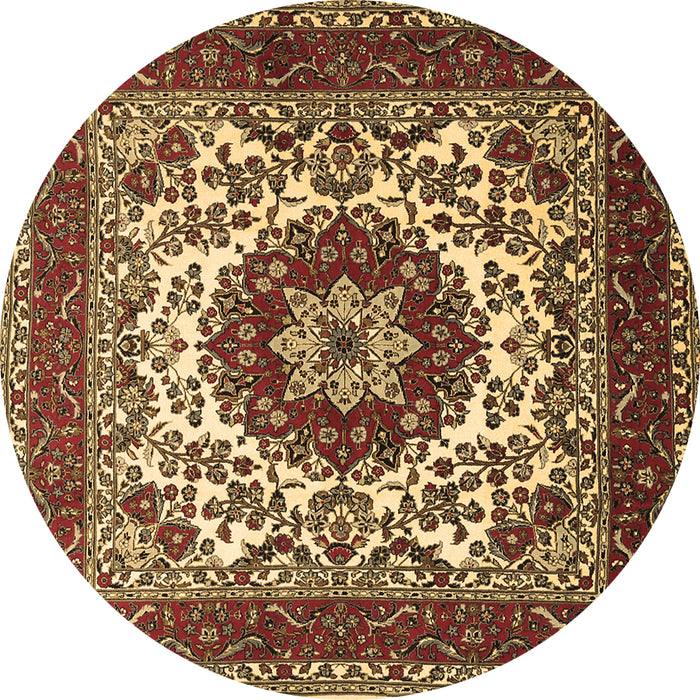 Round Machine Washable Medallion Brown Traditional Rug, wshtr1666brn