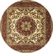 Round Machine Washable Medallion Brown Traditional Rug, wshtr1666brn