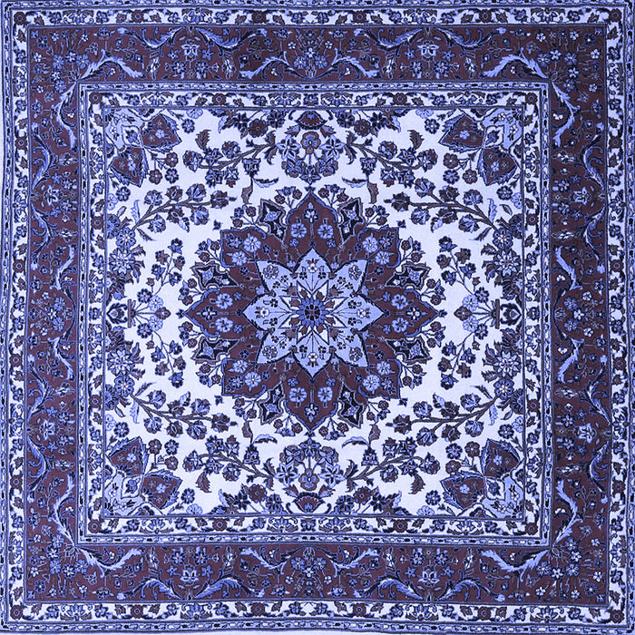 Square Machine Washable Medallion Blue Traditional Rug, wshtr1666blu