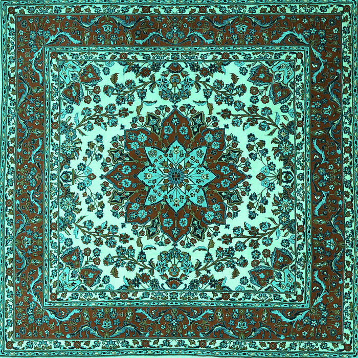 Square Machine Washable Medallion Turquoise Traditional Area Rugs, wshtr1666turq