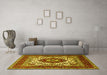 Machine Washable Medallion Yellow Traditional Rug in a Living Room, wshtr1666yw