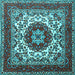 Square Machine Washable Medallion Light Blue Traditional Rug, wshtr1666lblu