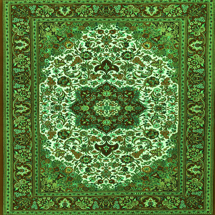 Round Machine Washable Medallion Green Traditional Area Rugs, wshtr1667grn