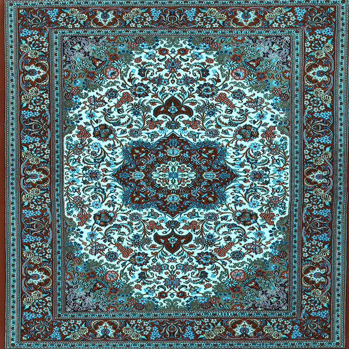 Square Machine Washable Medallion Light Blue Traditional Rug, wshtr1667lblu
