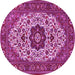 Round Machine Washable Medallion Pink Traditional Rug, wshtr1667pnk