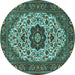 Round Medallion Turquoise Traditional Rug, tr1667turq