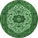 Round Machine Washable Medallion Emerald Green Traditional Area Rugs, wshtr1667emgrn