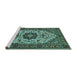 Sideview of Machine Washable Medallion Turquoise Traditional Area Rugs, wshtr1667turq