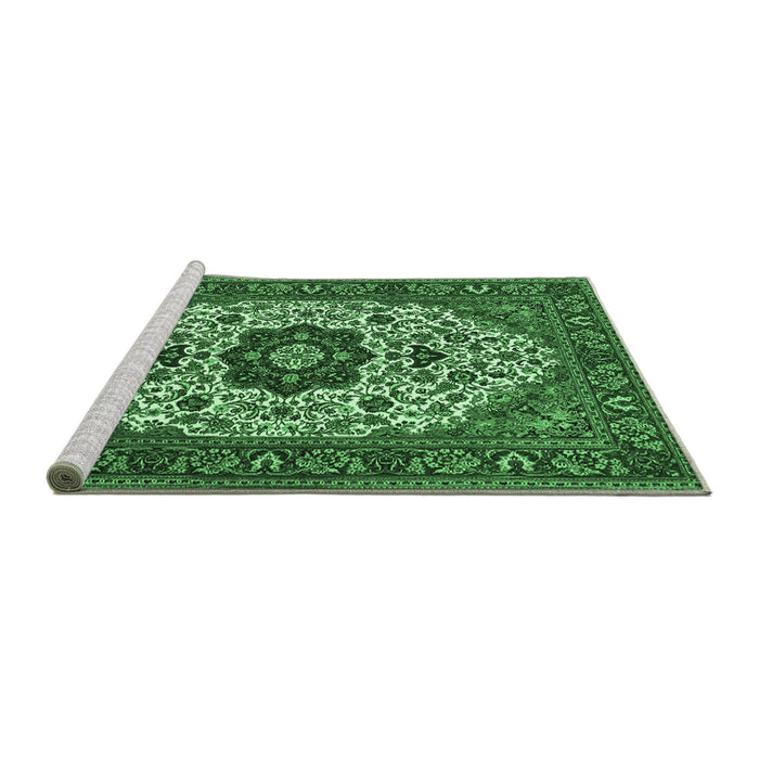 Sideview of Machine Washable Medallion Emerald Green Traditional Area Rugs, wshtr1667emgrn