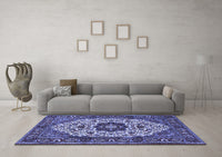 Machine Washable Medallion Blue Traditional Rug, wshtr1667blu