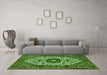 Machine Washable Medallion Green Traditional Area Rugs in a Living Room,, wshtr1667grn