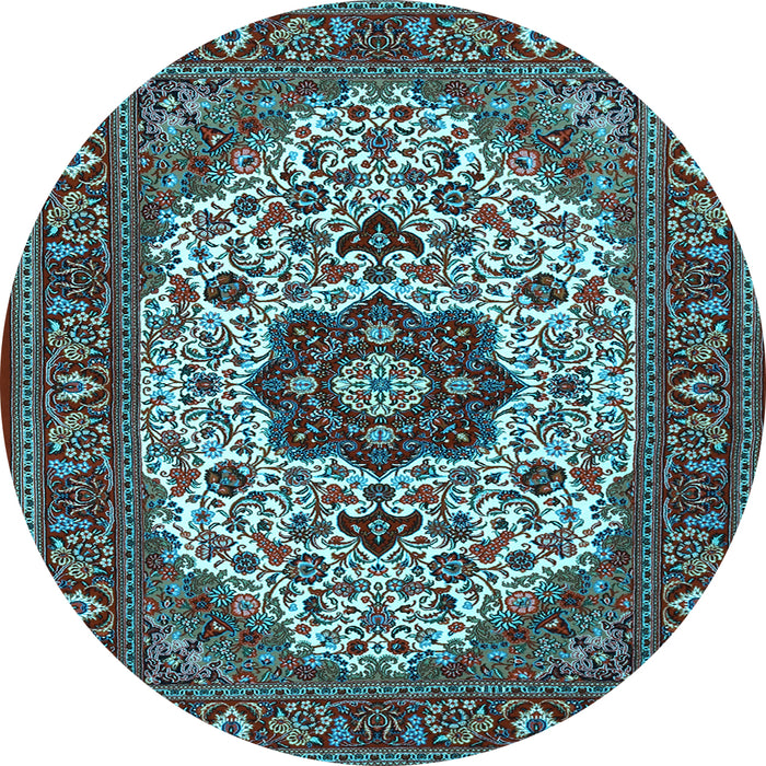 Round Machine Washable Medallion Light Blue Traditional Rug, wshtr1667lblu