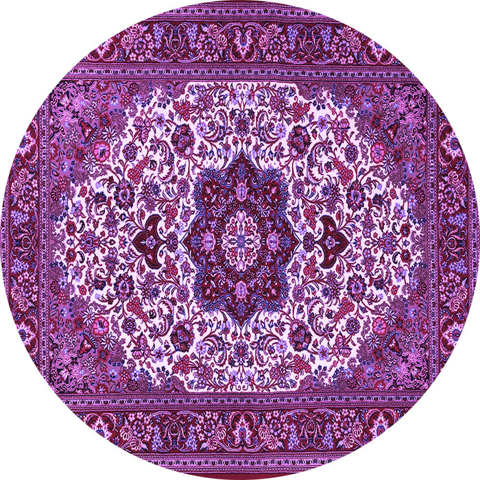 Round Machine Washable Medallion Purple Traditional Area Rugs, wshtr1667pur