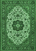 Machine Washable Medallion Emerald Green Traditional Area Rugs, wshtr1667emgrn