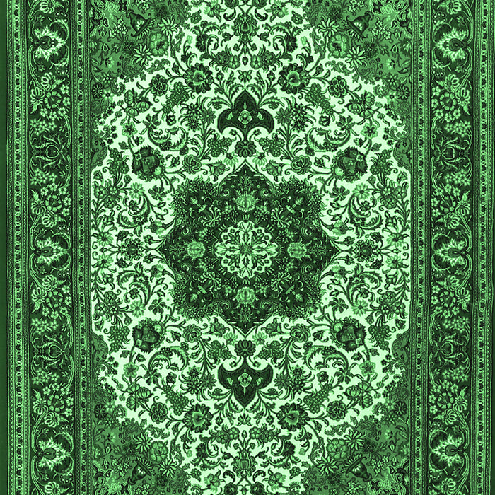 Machine Washable Medallion Emerald Green Traditional Area Rugs, wshtr1667emgrn