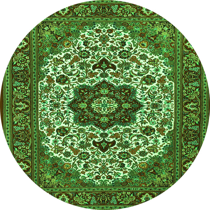 Square Medallion Green Traditional Rug, tr1667grn