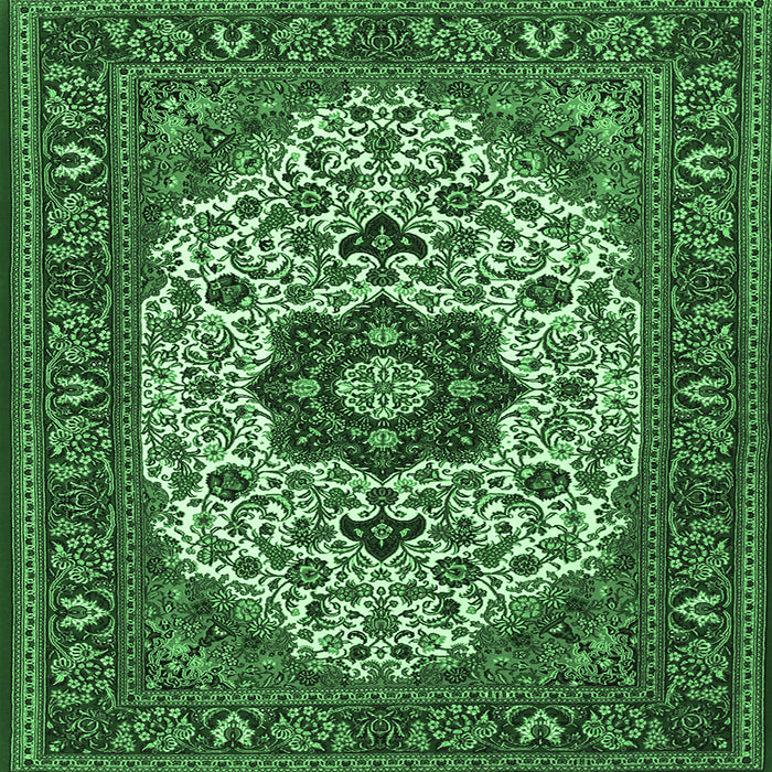Square Medallion Emerald Green Traditional Rug, tr1667emgrn