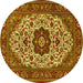 Round Machine Washable Medallion Yellow Traditional Rug, wshtr1667yw