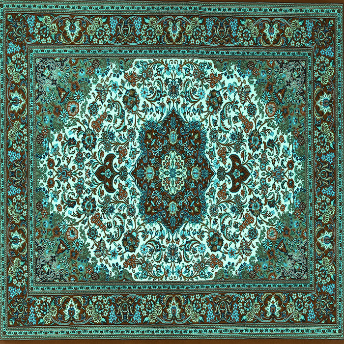 Square Machine Washable Medallion Turquoise Traditional Area Rugs, wshtr1667turq