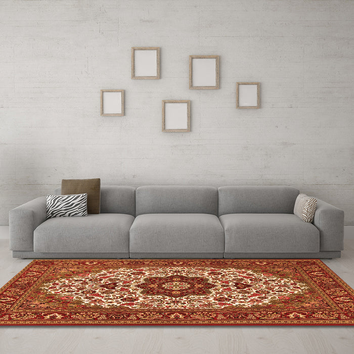 Machine Washable Medallion Orange Traditional Area Rugs in a Living Room, wshtr1667org
