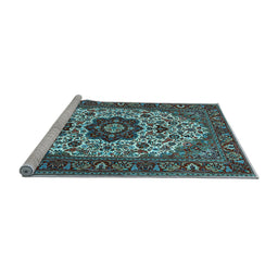 Sideview of Machine Washable Medallion Light Blue Traditional Rug, wshtr1667lblu