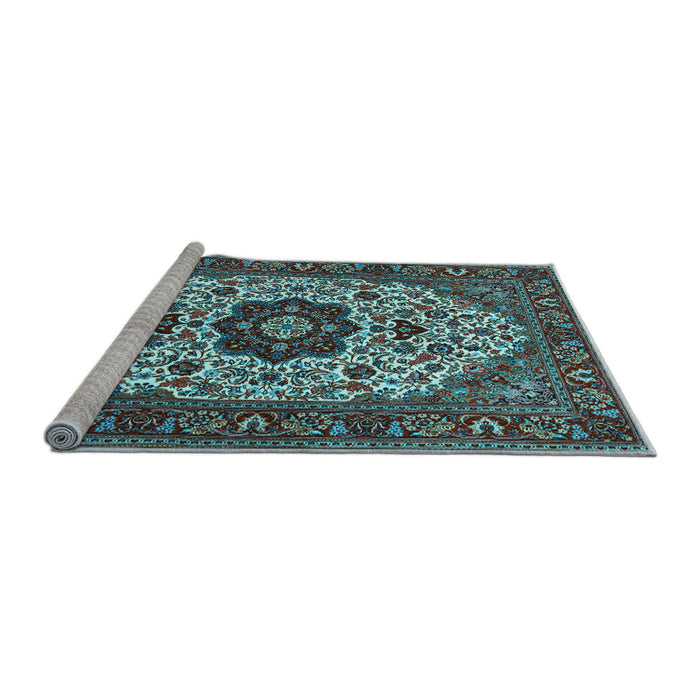 Sideview of Machine Washable Medallion Light Blue Traditional Rug, wshtr1667lblu