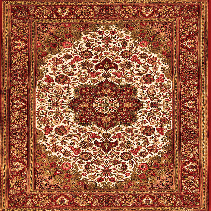 Round Machine Washable Medallion Orange Traditional Area Rugs, wshtr1667org