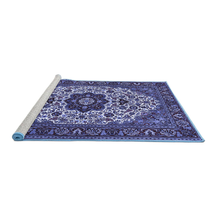 Sideview of Machine Washable Medallion Blue Traditional Rug, wshtr1667blu