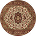 Round Medallion Brown Traditional Rug, tr1667brn