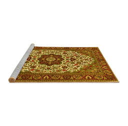 Sideview of Machine Washable Medallion Yellow Traditional Rug, wshtr1667yw