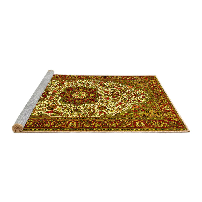 Sideview of Machine Washable Medallion Yellow Traditional Rug, wshtr1667yw