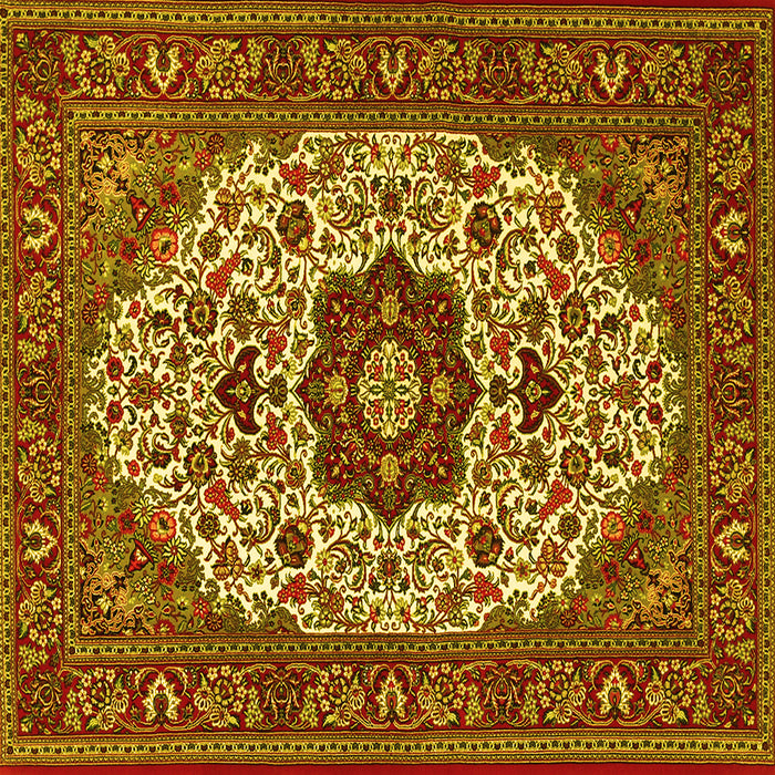 Square Machine Washable Medallion Yellow Traditional Rug, wshtr1667yw