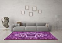 Machine Washable Medallion Purple Traditional Rug, wshtr1667pur