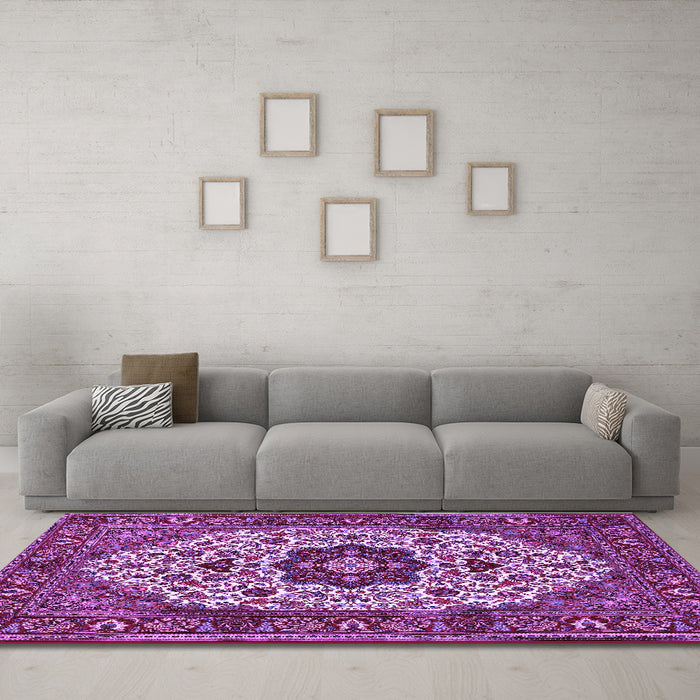 Machine Washable Medallion Purple Traditional Area Rugs in a Living Room, wshtr1667pur