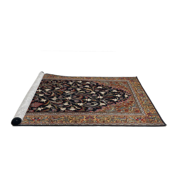 Sideview of Machine Washable Traditional Dark Almond Brown Rug, wshtr1668