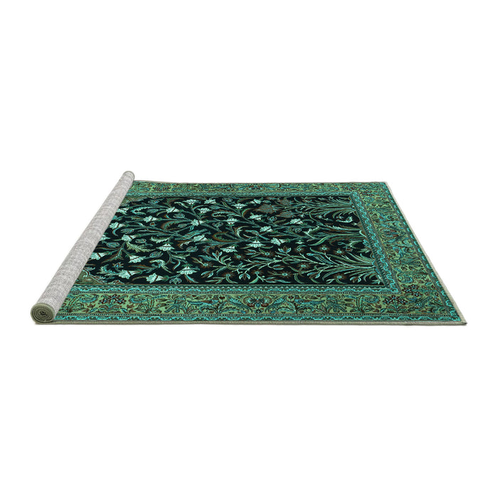 Sideview of Machine Washable Animal Turquoise Traditional Area Rugs, wshtr1668turq