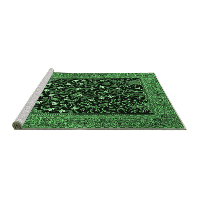 Sideview of Machine Washable Animal Emerald Green Traditional Area Rugs, wshtr1668emgrn