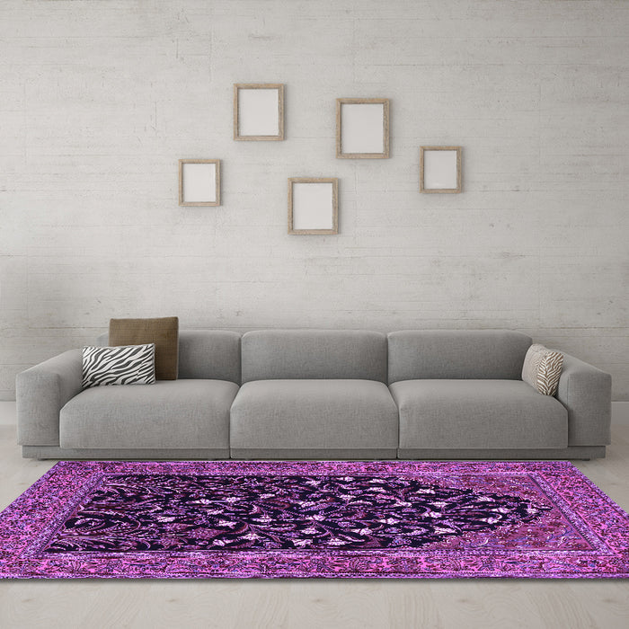 Machine Washable Animal Purple Traditional Area Rugs in a Living Room, wshtr1668pur
