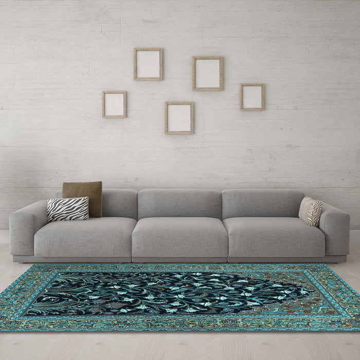 Machine Washable Animal Light Blue Traditional Rug in a Living Room, wshtr1668lblu