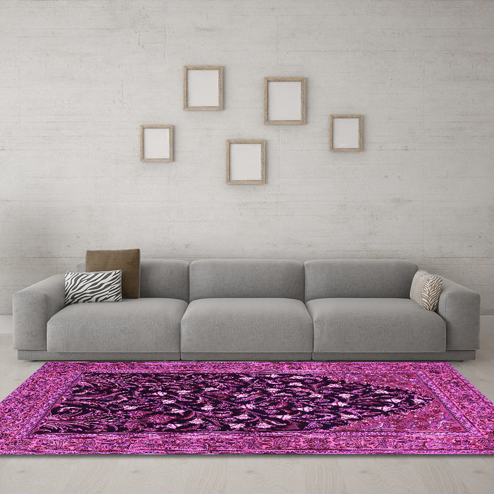 Machine Washable Animal Pink Traditional Rug in a Living Room, wshtr1668pnk
